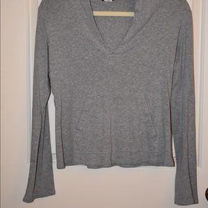 gray cropped v-neck hoodie